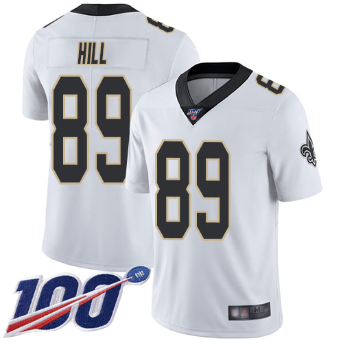 Men New Orleans Saints Limited White Josh Hill Road Jersey NFL Football #89 100th Season Vapor Untouchable Jersey